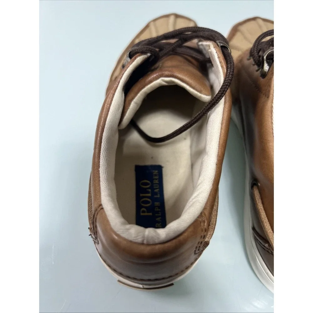 Polo Ralph‎ Lauren Ramiro Men's 9 Brown Leather Canvas Boat Shoes Casual